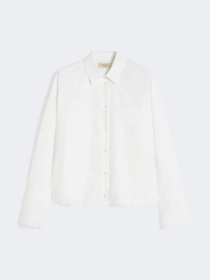 Camicia in cotone con taschino sul petto, avorio