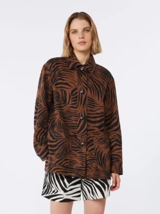 Camicia in cotone e lino stampata, marrone