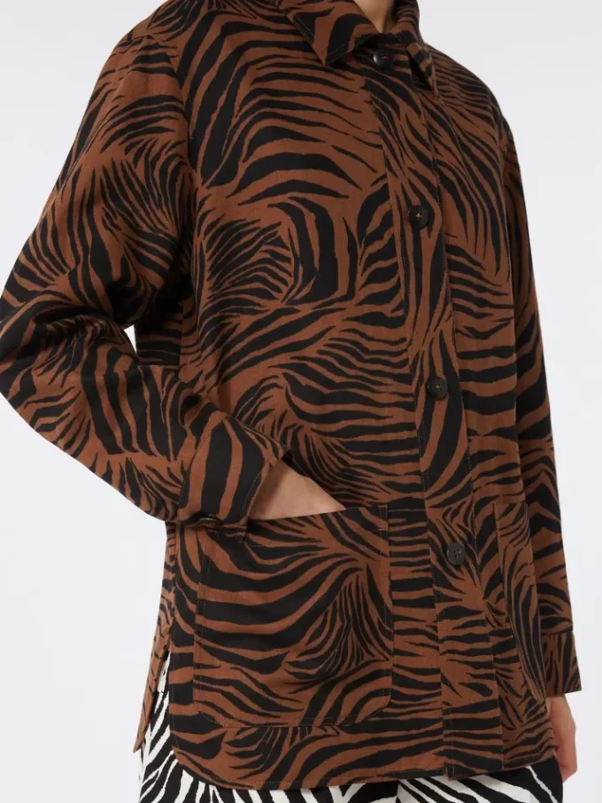 Camicia in cotone e lino stampata, marrone Camicia in cotone e lino stampata, marrone