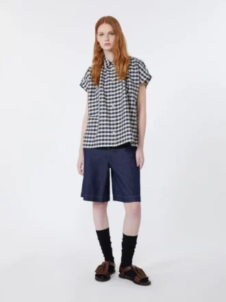 Bermuda in denim di cotone e lino, blu navy