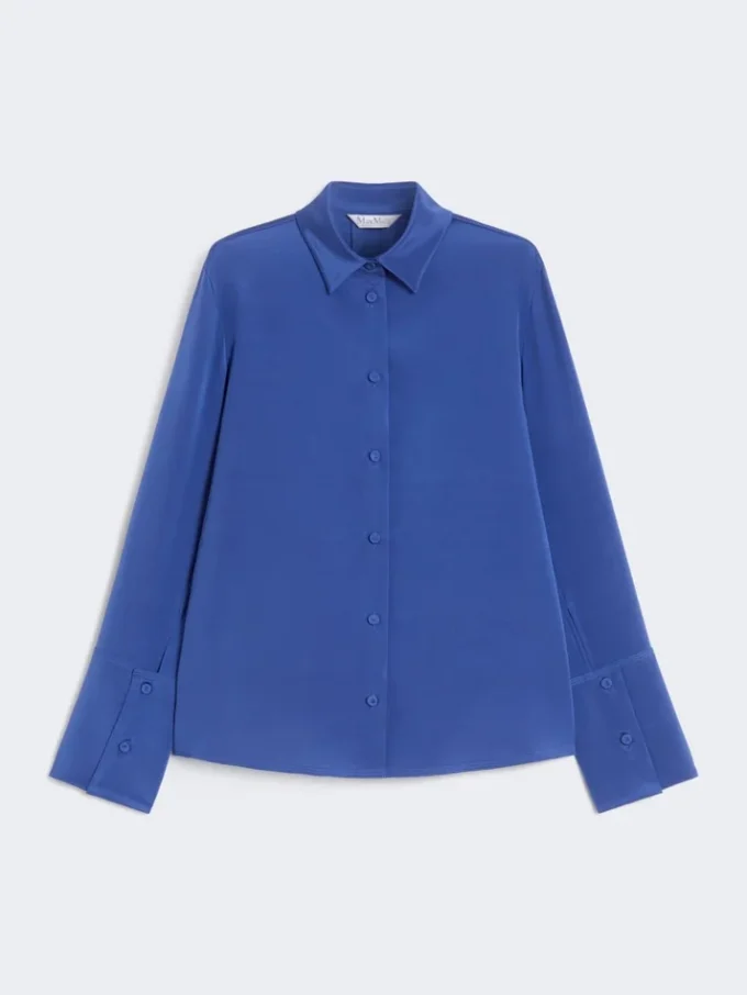 Camicia in crêpe de chine di seta, blu fiordaliso Camicia in crêpe de chine di seta, blu fiordaliso