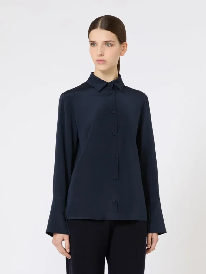 Camicia in crêpe de chine di seta, blu oltremare Camicia in crêpe de chine di seta, blu oltremare