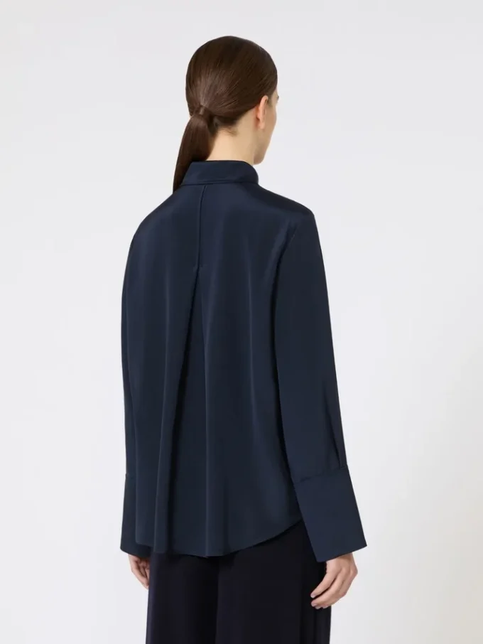 Camicia in crêpe de chine di seta, blu oltremare Camicia in crêpe de chine di seta, blu oltremare