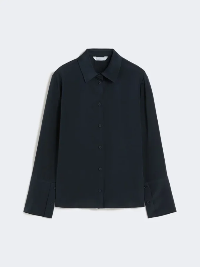 Camicia in crêpe de chine di seta, blu oltremare Camicia in crêpe de chine di seta, blu oltremare