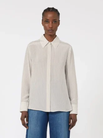 Camicia in crêpe de chine stampata, color cammello