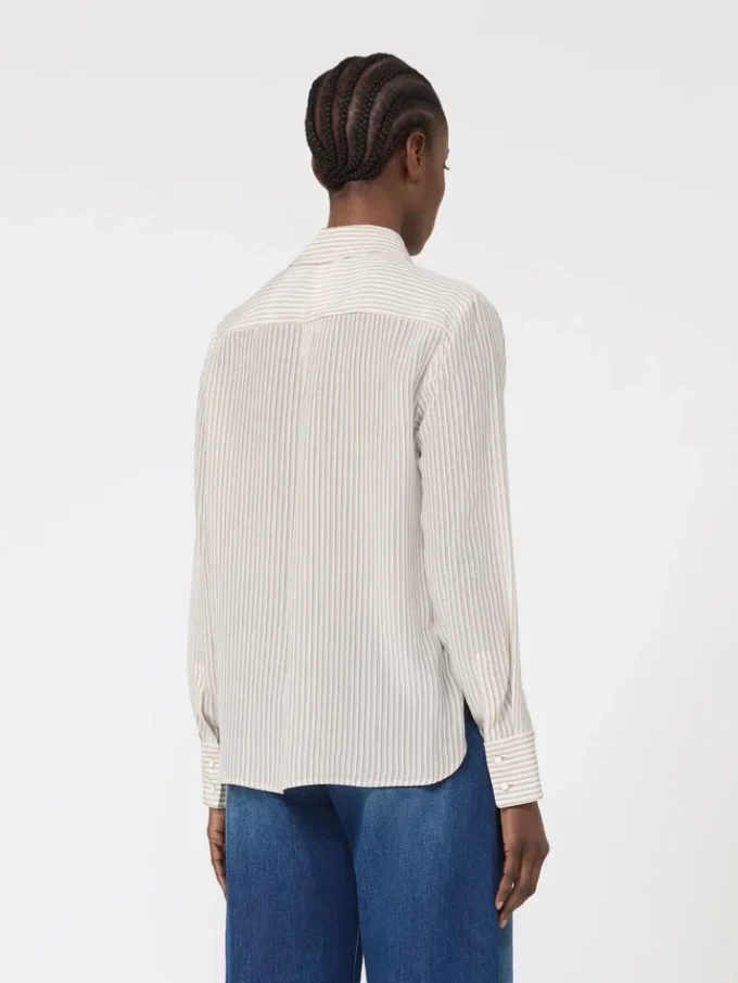 Camicia in crêpe de chine stampata, color cammello