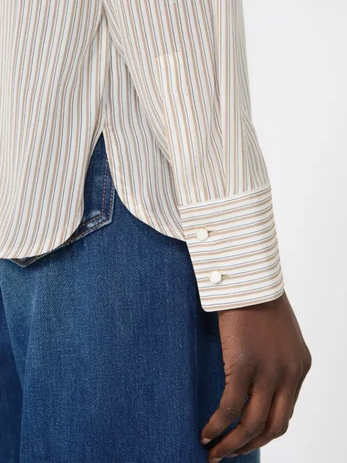 Camicia in crêpe de chine stampata, color cammello