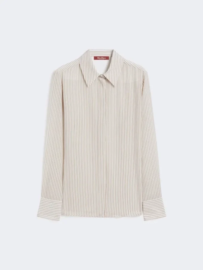 Camicia in crêpe de chine stampata, color cammello