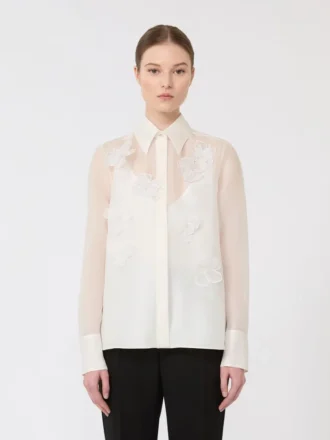 Camicia in organza di seta, bianca