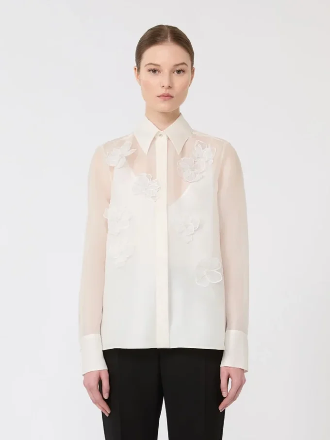 Camicia in organza di seta, bianca