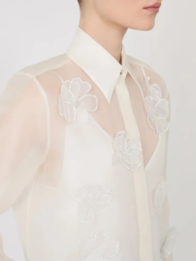 Camicia in organza di seta, bianca