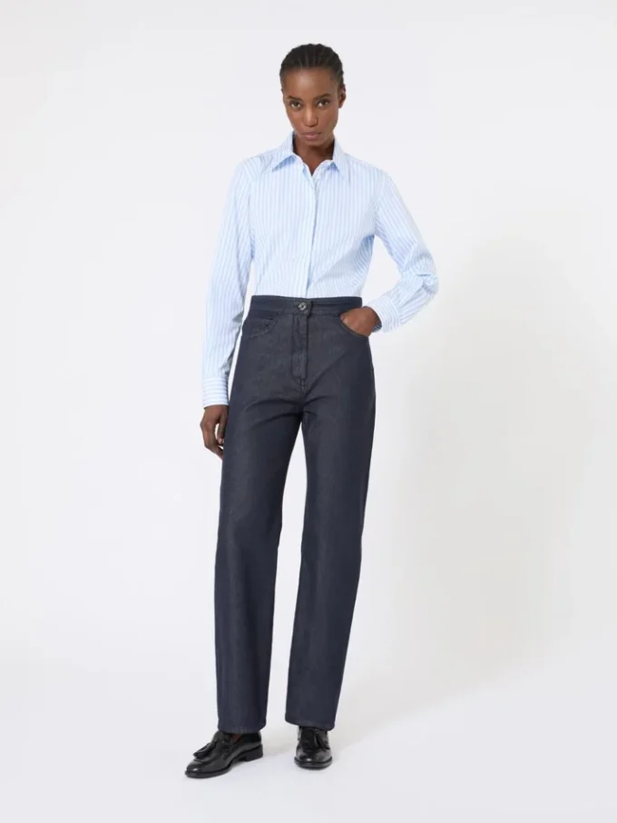 Camicia in popeline a righe, azzurra