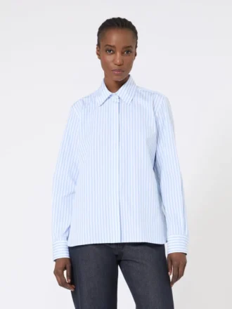 Camicia in popeline a righe, azzurra