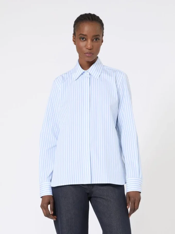 Camicia in popeline a righe, azzurra