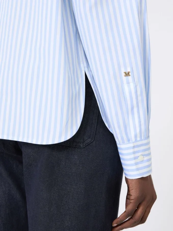 Camicia in popeline a righe, azzurra
