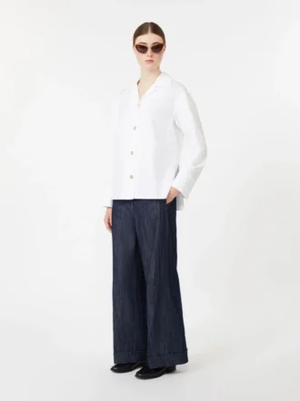 Pantaloni dritti in denim di cotone e lino, blu notte