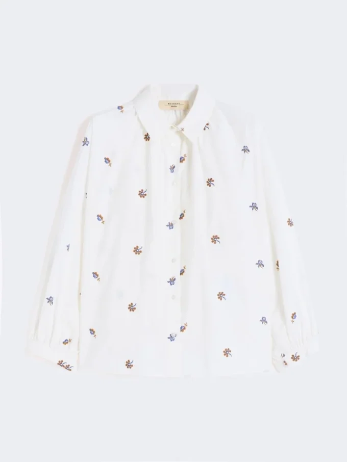 Camicia in popeline con ricami, bianca Camicia in popeline con ricami, bianca