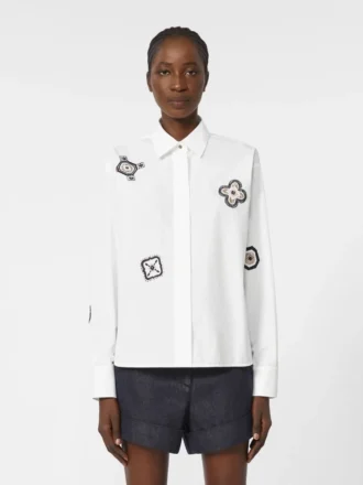 Camicia in popeline ricamata, bianco ottico