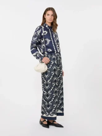 Camicia in seta stampata con effetto patchwork, blu navy