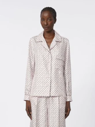 Camicia in seta stampata semi-aderente, rosa