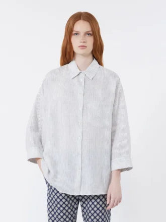 Camicia in tela di lino a righe, blu navy Camicia in tela di lino a righe, blu navy