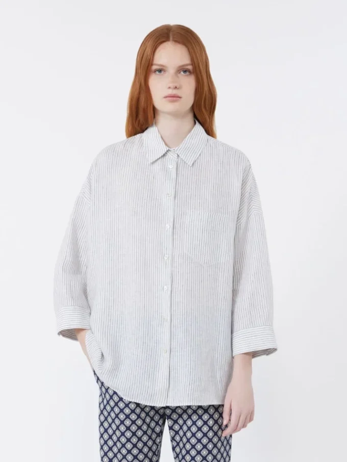 Camicia in tela di lino a righe, blu navy Camicia in tela di lino a righe, blu navy