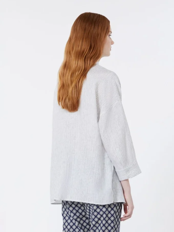 Camicia in tela di lino a righe, blu navy Camicia in tela di lino a righe, blu navy