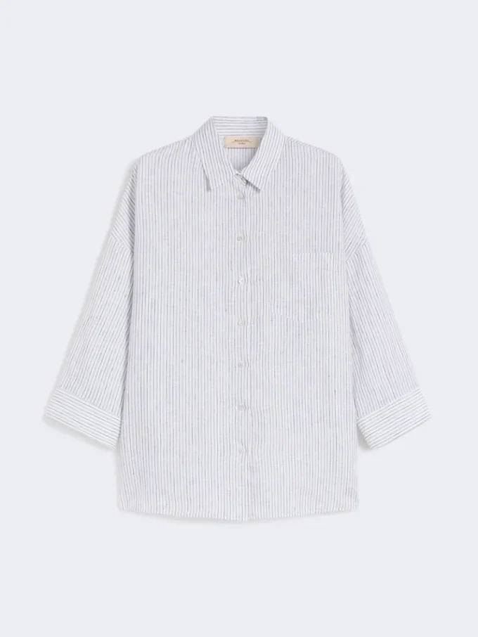 Camicia in tela di lino a righe, blu navy Camicia in tela di lino a righe, blu navy