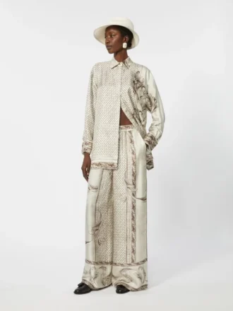 Camicia in twill di seta stampato, avorio
