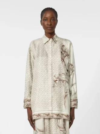 Camicia in twill di seta stampato, avorio