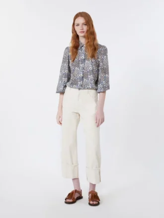 Camicia in voile di cotone stampato, blu navy