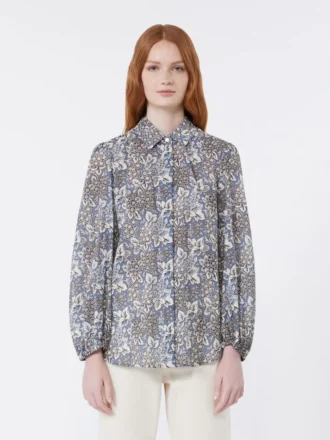 Camicia in voile di cotone stampato, blu navy