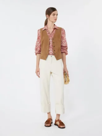 Camicia in voile di cotone stampato, color ciliegia