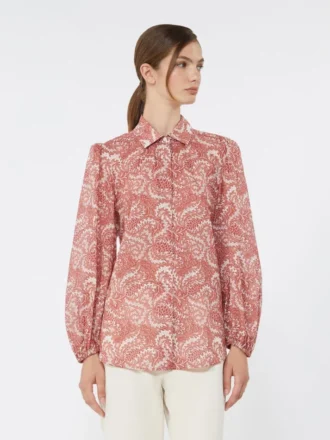 Camicia in voile di cotone stampato, color ciliegia