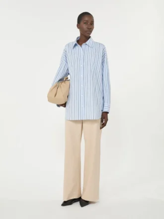 Camicia oversize in cotone a righe, azzurra
