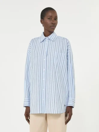Camicia oversize in cotone a righe, azzurra