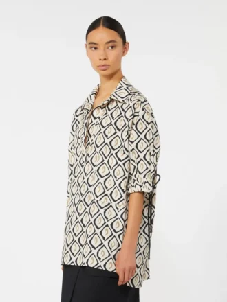 Camicia oversize in popeline stampata, beige