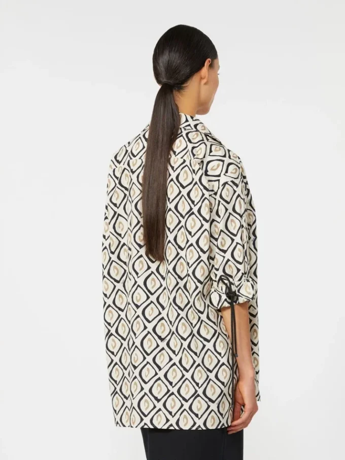 Camicia oversize in popeline stampata, beige