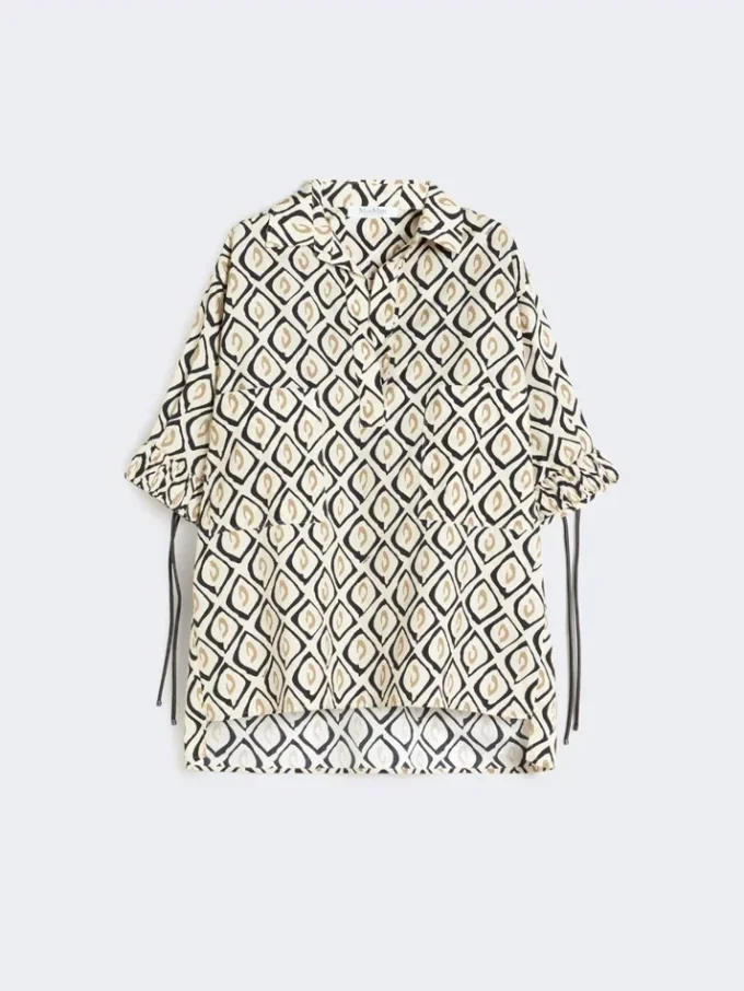 Camicia oversize in popeline stampata, beige
