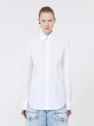 Camicia slim fit in popeline, bianco ottico