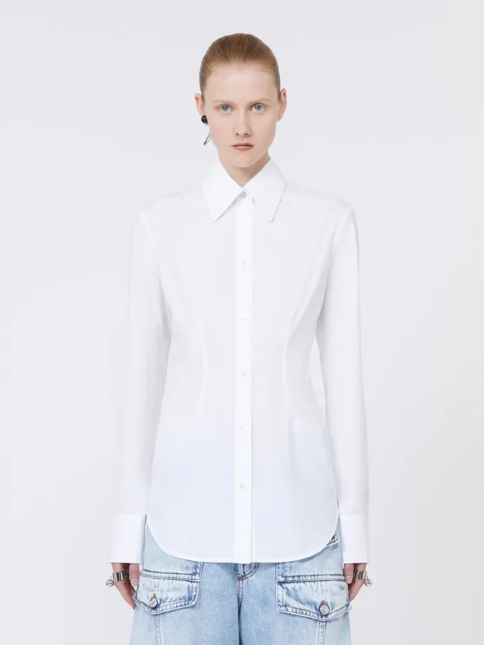 Camicia slim fit in popeline, bianco ottico