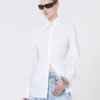 Camicia slim fit in popeline, bianco ottico