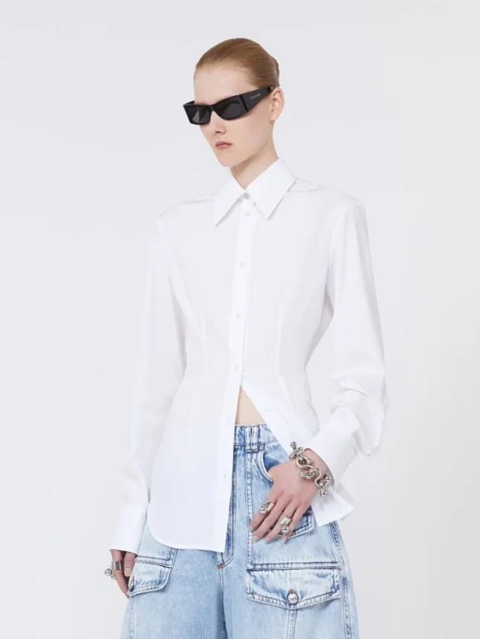 Camicia slim fit in popeline, bianco ottico