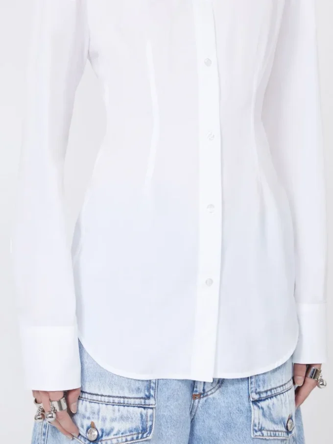 Camicia slim fit in popeline, bianco ottico