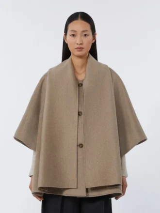 Cappa in cashmere con dettaglio sciarpa, marrone bronzo fulvo