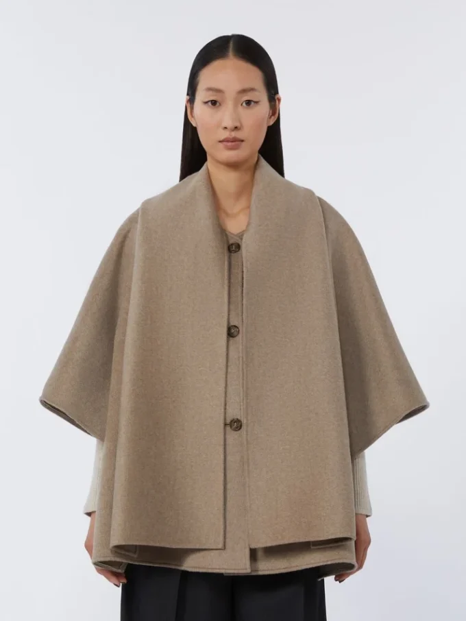 Cappa in cashmere con dettaglio sciarpa, marrone bronzo fulvo Cappa in cashmere con dettaglio sciarpa, marrone bronzo fulvo