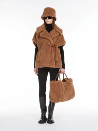 Cappa in tessuto Teddy, color cammello