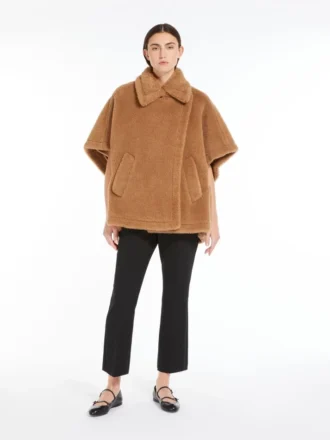 Cappa in tessuto Teddy, color cammello