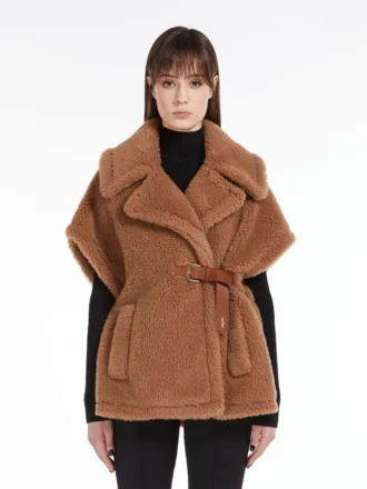 Cappa in tessuto Teddy, color cammello