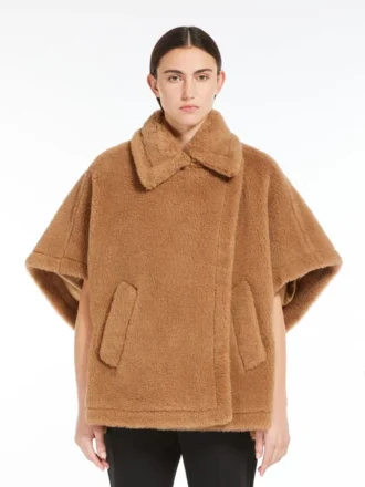 Cappa in tessuto Teddy, color cammello